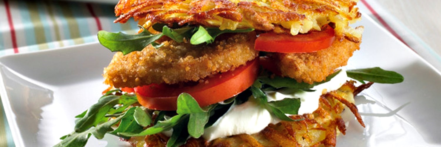 Kartoffelrösti-Frischkäse-Hähnchen-Burger