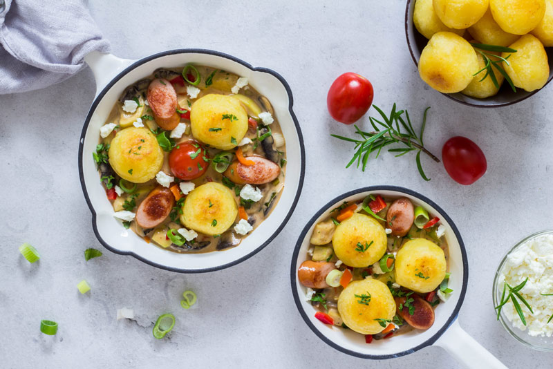 Knödelgericht: Knödelinos®-Gemüsepfanne 