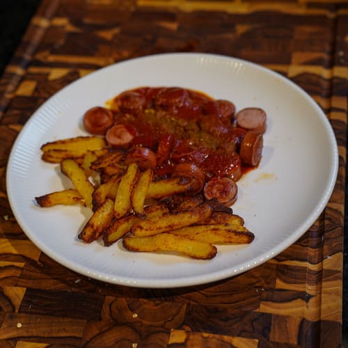 Currywurst mit Knödelpommes